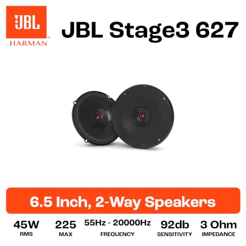 Image of JBL STAGE3627-135W 6 inch(16Cm), 2 Way Coaxial Speakers Plus One Woofer Cone, Edge Driven Dome Tweeters, Vented Basket Frame Design, Delivers High Output and Deep Bass Peformance., Black