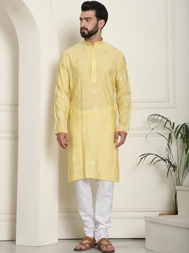Image of SOJANYA Since 1958 Men's Cotton Silk Sequinned Embroidered Long Kurta