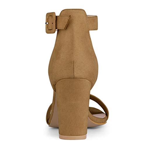 Image of Allegra K Women's Open Toe Chunky High Heel Buckle Ankle Strap Sandals | 3 3 /8 inches Heels with Faux Suede, Comfortable Block Heels Sandal for Women, Summer Dressy Shoes