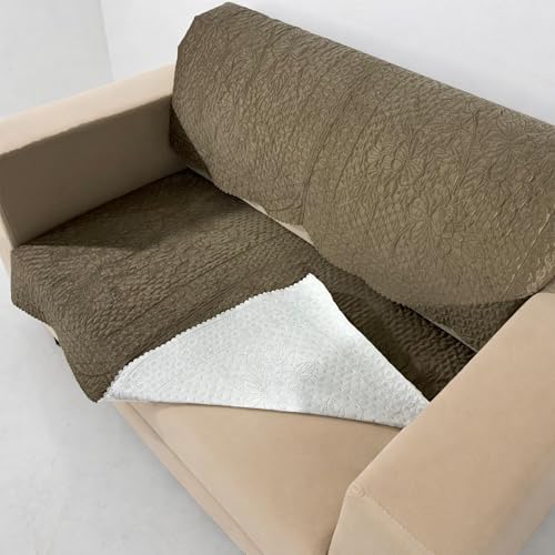 Image of Homerz Premium Petal Charm Sofa Cover | Embossed Floral Pattern | Soft Touch, Anti-Dust & Easy Wash Fabric (Coffee, 2 Seater with Back)