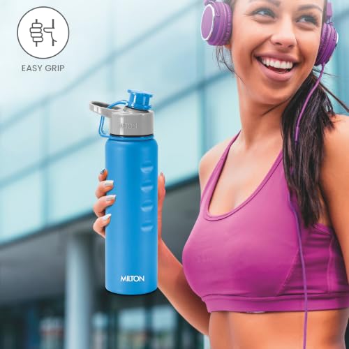 Image of MILTON Gripper 750 Stainless Steel Water Bottle, 750 ml, Blue | Leak Proof | Easy Grip | Light Weight | Easy to Carry