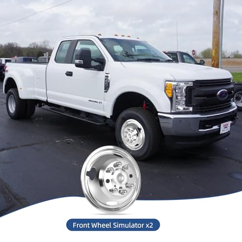 Image of hightall 17 Wheel Simulators Front Wheel, 16 inch 8 Lug 4Vent Holes Stainless Steel Hubcaps,Polished Surface,2Pcs Front Wheel,Bolts On Wheel Cover Set Compatible with Ford Ford 2005-2026 F350 Truck