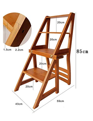 Taburete escalera plegable multifunción de madera con respaldo para hogar 5