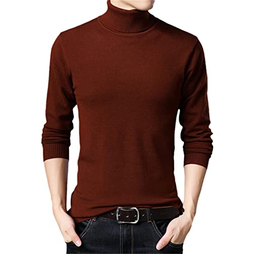Pull d'hiver classique col roulé maille épaisse caramel YIOLEAMP