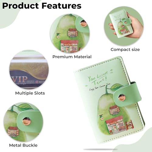 Image of Kraptick Card Holder Wallet - Slim Credit Card Holder, Visiting Card Organizer, Multi Slot Pocket Card Wallet with Secure Closure, Compact Travel Card Case (Green Printed)