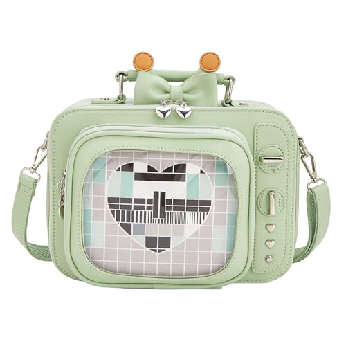 Image of Women TV Shape Ita Bag Shoulder Bag Ita Backpack Fun female Clear Window Anime Pins Display Purse (light green)