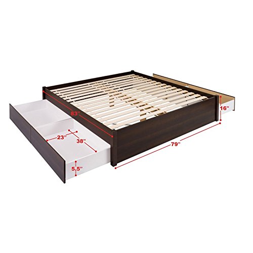 Prepac Select King 4 Post Platform Bed With 4 Drawers, 83" L X 79" W X 16" H, Espresso #TOP2