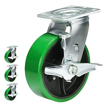 NINOSO 6 INCH Heavy Duty Caster Wheels, Polyurethane Industrial Casters Set of 4 with Load 4800lbs Capacity (4 Pack Brake)