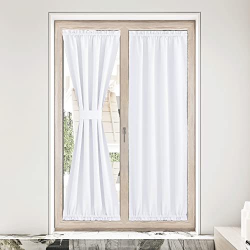 NICETOWN Room Darkening French Door Curtain for Kitchen Window, Pure White Shade Rod Pocket Thermal Insulated Energy Saving Curtain for Living Room, 1