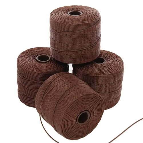 The Beadsmith S-Lon Bead Cord – .5 mm Twisted Nylon Cord for Stringing, 4 Spools, Brown Color, TEX210, 77 Yards per Spool