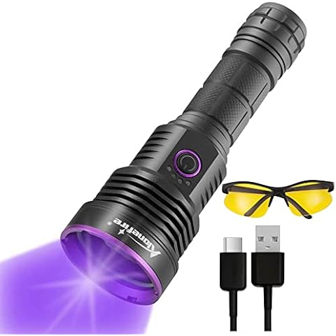 Alonefire SV43 36W 365nm Professional UV Torch Powerful Rechargeable Ultra Violet Blacklight Urine Detector for Resin Curing, Fishing, Scorpion, Minerals with UV Protective Glasses, Battery Included Cover