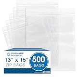 Spartan Industrial - 13” X 15” (500 Count) 2 Mil Clear Reclosable Zip Plastic Poly Bags with Resealable Lock Seal Zipper