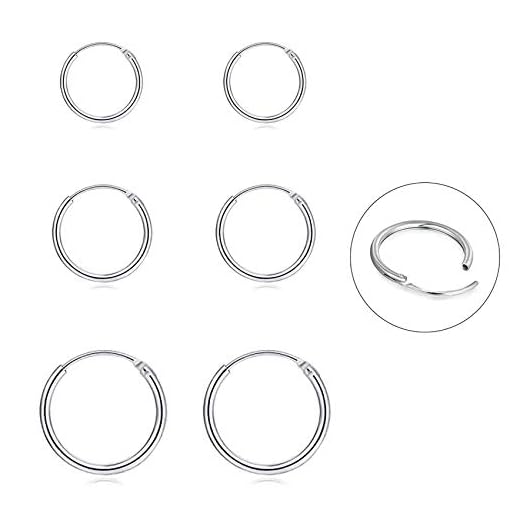 Silver Hoop Earrings- Cartilage Endless Small Hoop Earrings Set for Women Men Girls, 3 Pairs of Hypoallergenic 925 Sterling Silver Tragus Earrings Nose Lip Rings (3 Pairs(8/10/12mm))