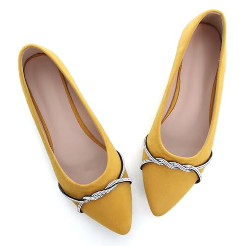 Image of TN TANGNEST Womens Casual Flats Chain Ballet Flats | Fashion Pointed Toe Rhinestone Flats, Comfort Slip On Dress Shoes for Business Work Office Wedding Party