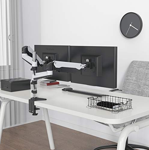 Shoppingall Fully Adjustable Dual Gas Spring Lcd Monitor Mount Stand With 2 Arm For 15”-32” Monitors, Clamp And Grommet Mounting Options In The Box, 6 Ft Hdmi Cable Included - Sa-Ga24-White #TOP6