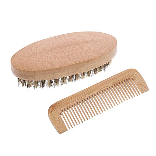 Rubywoo&chili Beard Brush Comb Kit, Boar Bristle Beard Brush and Handmade Sand-wood Comb Set for Men Beard & Mustache Shaping