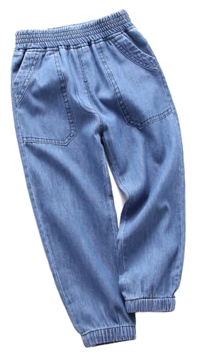 Happy Cherry Jungen Denim Jeans Lange Gerade Cargo Hose Kinder Jeanshosen Straight Fit Sweethose Hersteller 140/DE Größe 134-140-Blau 1