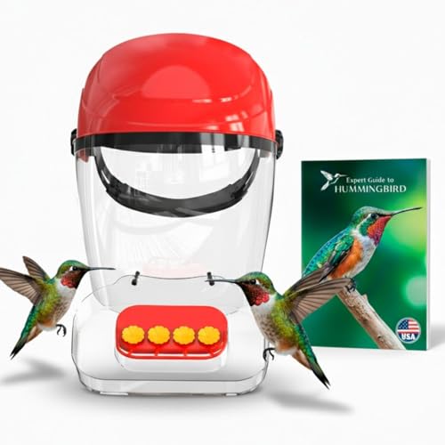 HummViewer Wearable Hummingbird Hat Feeder - Humm Viewer Mask Helmet Feeder for Head with Face Shield Bird Viewing Experience for Men & Women Includes Expert Guide