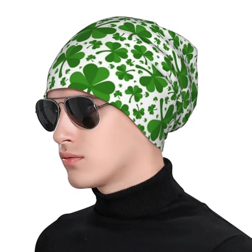 St Patricks Day Beanie Chemo Hats for Women Men Clover Slouchy Cancer Headwear Stretchy Skull Cap Soft Knitted Hat Nightcap Chemo Gifts — view 5