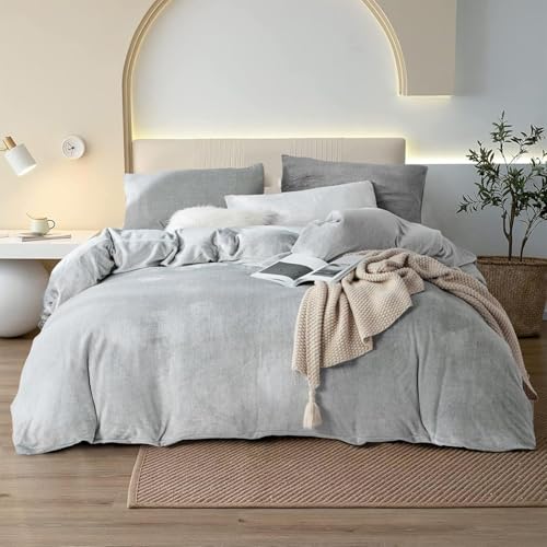 YASMENG Warme Winter Bettwäsche 135x200cm Hellgrau Flauschige Plüsch Bettwäsche Super Weich & Kuschlig Hochwertige Bettbezug Set mit...