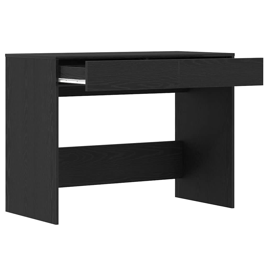 Escritorio de aspecto de roble negro 101 x 50 x 76,5 cm, mesa de trabajo con 2 cajones, amplia mesa para ordenador y suministros de oficina, superficie de fácil cuidado
