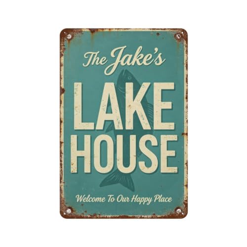 The Lake House Welcome Metal Tin Sign - Welcome to Our Happy Place Cabin Wall Decor