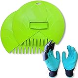 Alsea Hand Leaf Rake Scoops Large Green Plastic Grabber for Picking Up Lawn Debris - Includes...