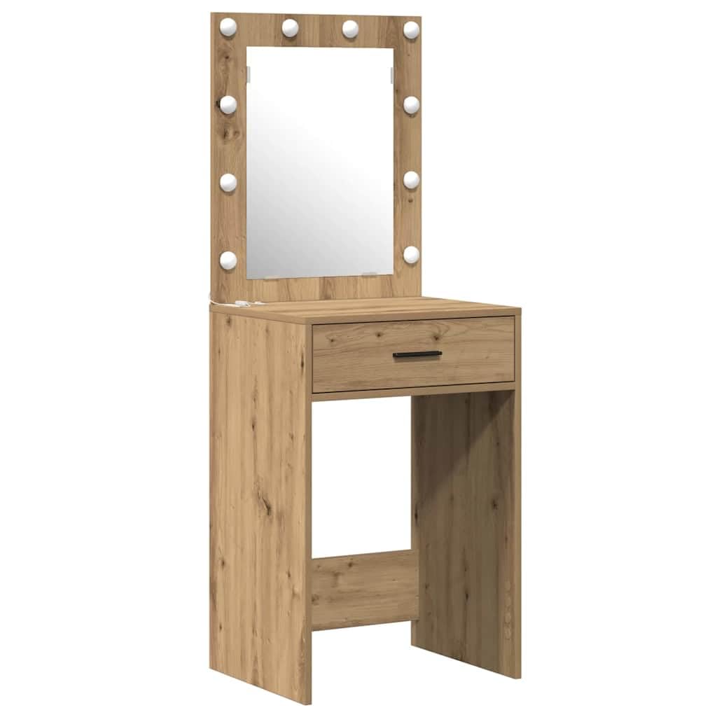 Tocador de madera marrón con puerta e iluminación LED, 50 x 41 x 135 cm, 2 unidades, con cajón, espacio de almacenamiento para dormitorio, habitación de niñas, vestidor y estilo