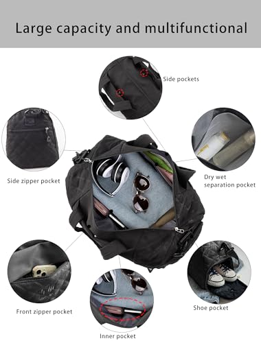 Travel Duffle Bag for Women Weekender Bag Luggage with Toiletry bag Shoe Pocket for Hospital,Gym and Airplane Travel,Black3