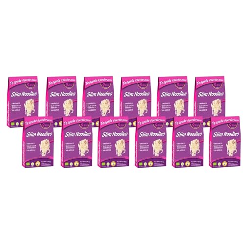 Slim Pasta - Pack de 12 Unidades de Noodles de Konjac - Sin Calorías ni Carbohidratos - Ideal para Dietas Keto y Low Carb - Apto para Veganos - Elaborado con Harina de Konjac