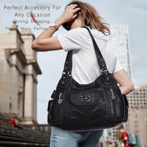 Image of Angel Kiss Purses for Women, Large Shoulder Bag Hobo Tote Purse Mutipocket Faux Leather Satchel Hobo Purse