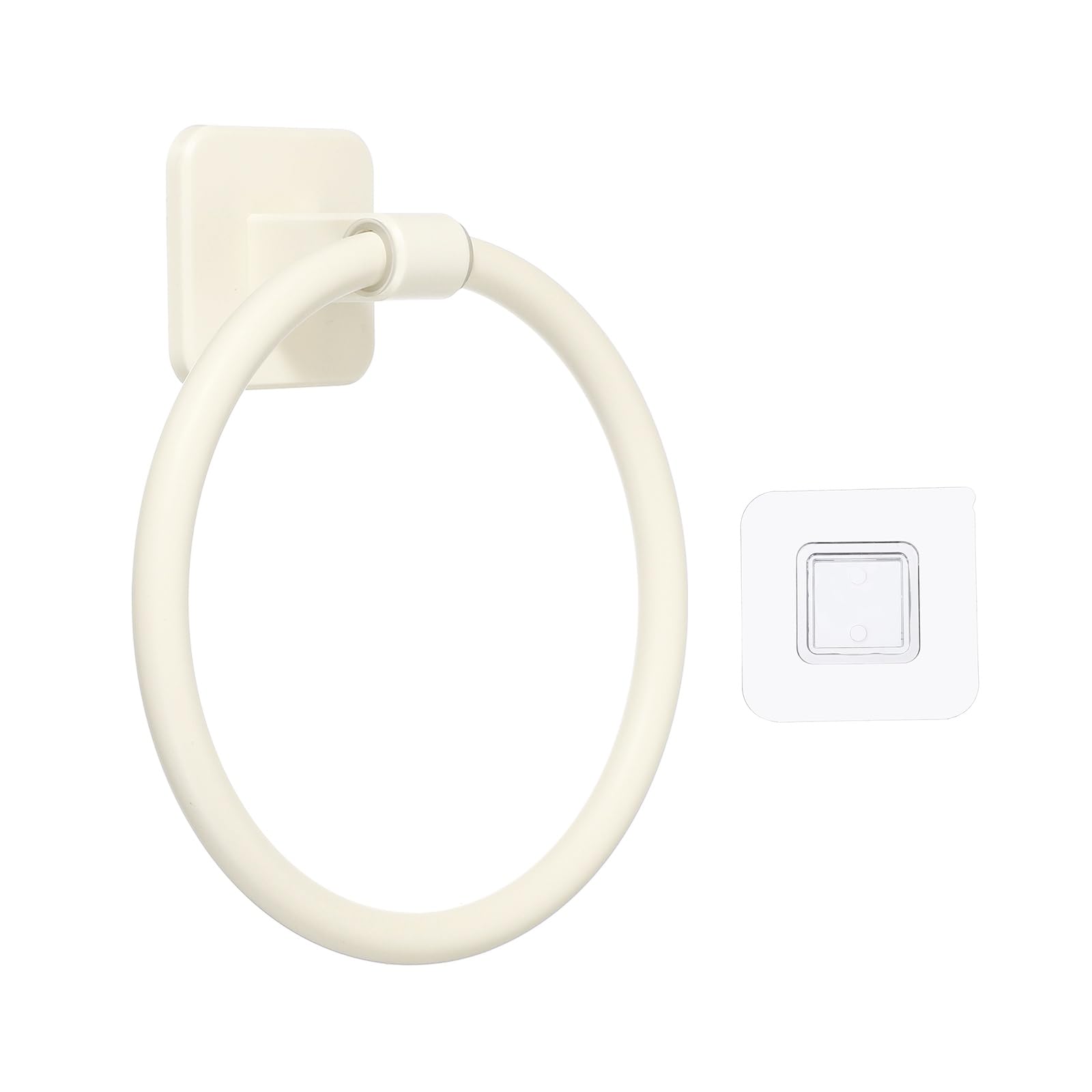sourcing map Self Adhesive Towel Holder, Bathroom Hardware Wall Mounted Aluminum Round Ring Towel Hanger for Bathroom Toilet Kitchen, White