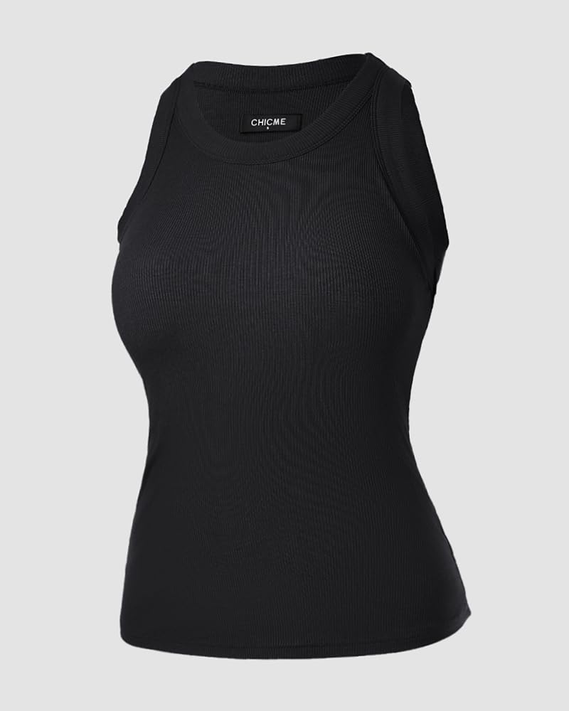 CHICME Canotte da donna con reggiseno integrato, canotte sportive da donna, canotte a costine, per fitness, allenamento, corsa