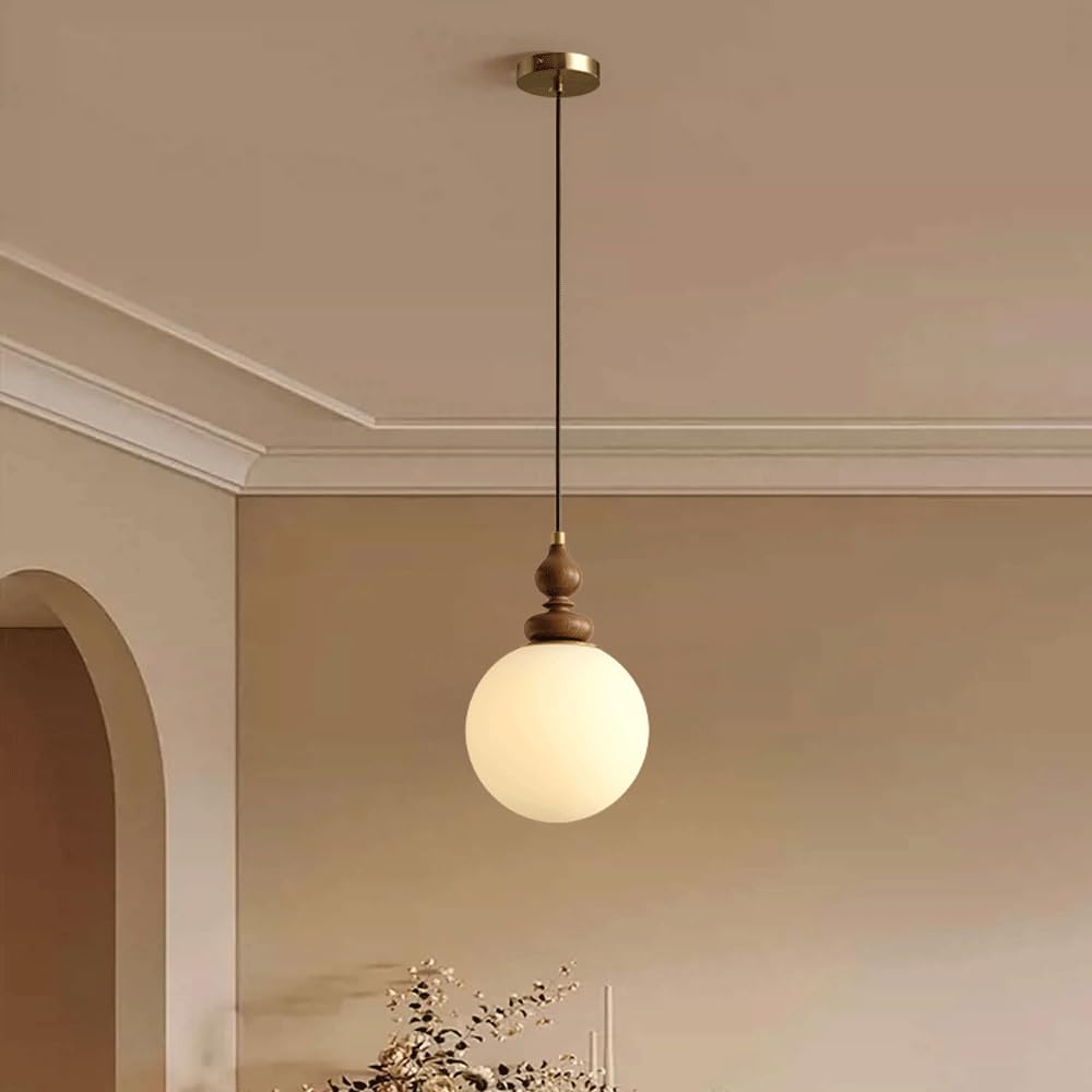 Lampe de plafond suspendue rétro en noyer pour éclairer chaleureusement la salle à manger