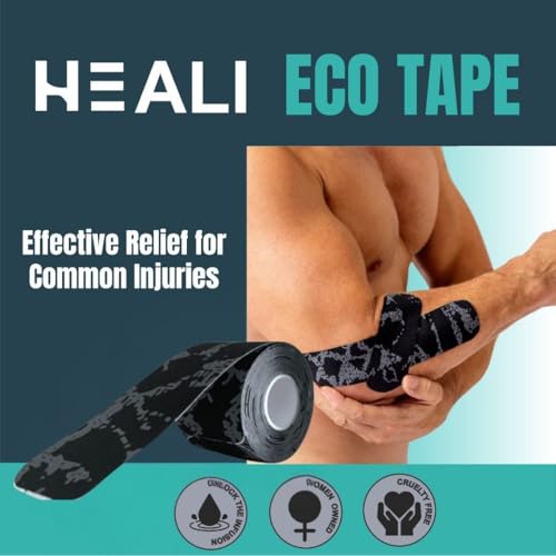 Image of Heali Kinesiology Tape with Magnesium and Menthol, 20 Pcs Precut Strips, K Tape Roll, Knees, for Physical Therapy, Sports, Muscles and Joints, Water Resistant - Eco - Black Camo