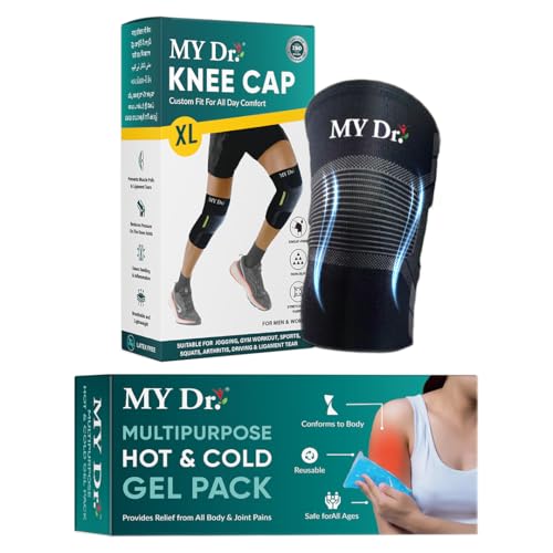 Image of MY Dr. Knee Cap XL (Single) with Hot & Cold Gel Pack Combo | Compression Knee Support Brace for Pain Relief, Arthritis, Ligament Tear & Injury Recovery | Non-Slip, Breathable & Comfortable Fabric | For Men & Women inch