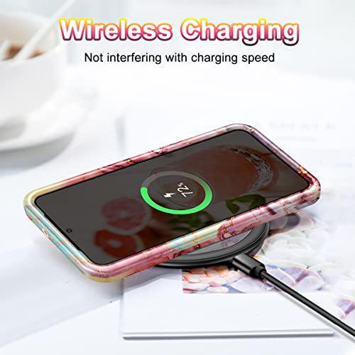 Btscase Etui na Galaxy Plus, marmurowy wzór 3 w 1 wytrzymały, odporny na wstrząsy, wytrzymały twardy PC + miękki silikonowy pokrowiec ochronny dla kobiet dziewczyn do Samsung Galaxy Plus 5G 6,7", różowe złoto