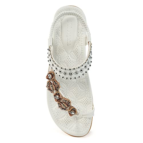 Womens Flat Sandals Comfortable Gladiator Sandals For Women Dressy Summer Elastic Ankle Strap Flip Flops Casual Bohemian Beach Thong Sandals Shoes #TOP16