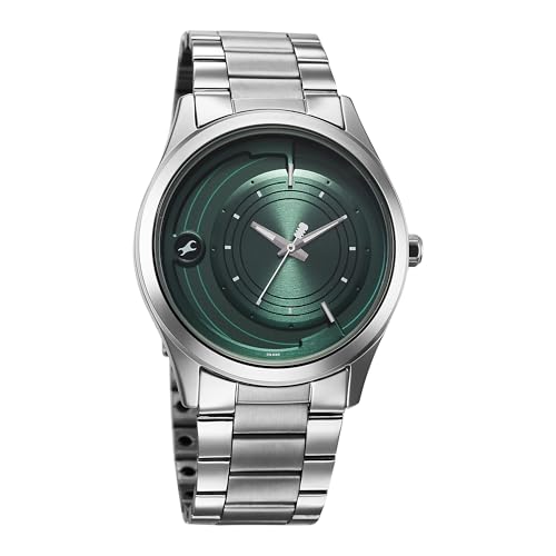 Image of Fastrack Groove Quartz Green Round Dial Men's Analog Watch | Stainless Steel Strap Material | Water Resistant Watch - 3317SM03