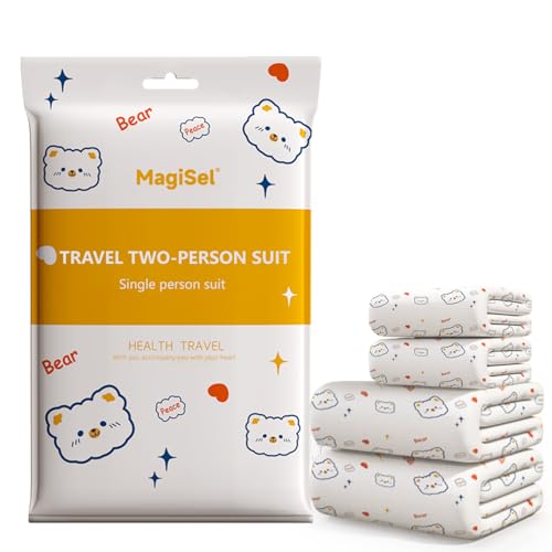 Kit Drap de Lit Jetable, Kit Drap Jetable pour Voyage, Set de Draps en Non 4 Pièces (1 Drap-Housse, 1 Drap-Plat, 2 Taies d'Oreillers) Doux, Respirants, pour...