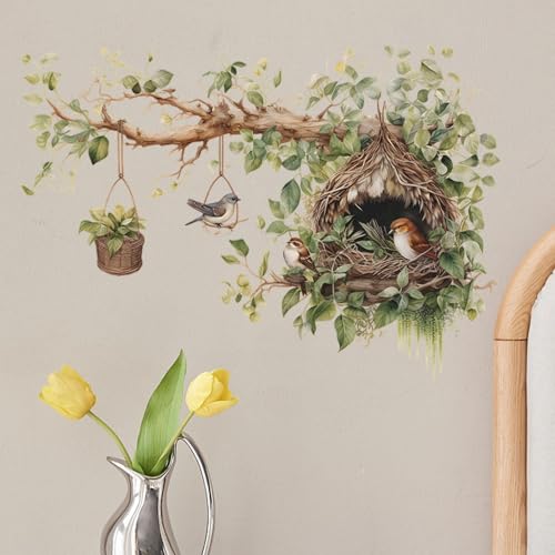 Kuntesetty 2x Adesivos de Parede Decalques de Parede Galhos e de Pássaro Instalação Simples Decoraçã