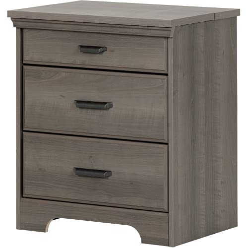 South Shore Versa Nightstand with 2 Drawers and Charging Station, Gray Maple, 16.38 in x 23 in x 27.75 in