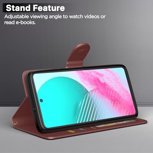 Image of Pikkme Samsung Galaxy F54 / M54 5G Flip Cover Leather Finish | Inside TPU with Card Pockets | Wallet Stand and Shock Proof | Complete Protection Flip Case (Brown)