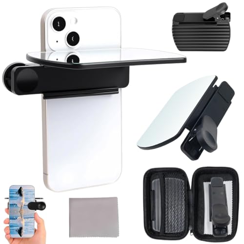 OIXYA Generic Lente de efecto espejo, espejo de clip para móvil,clip de reflexión HD para cámara de iPhone y smartphone, kit de fotografía de viaje (negro, Clip + paño + caja de almacenamiento )