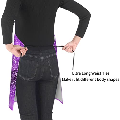 Lynsay Purple Glitter Sparkle Girly Printed Waterproof Apron, Men's And Women's Kitchen Cooking With Pockets Adjustable Soft Apron #TOP3