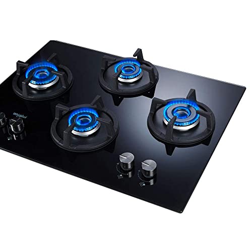 Image of Whirlpool 70cm 4 Burner Auto Ignition Hob | ELITE HYBRID 704 MT EC | 8mm Toughened Glass | SABAF Burners | 10 Year Glass & 5 Year Burner Warranty | Black