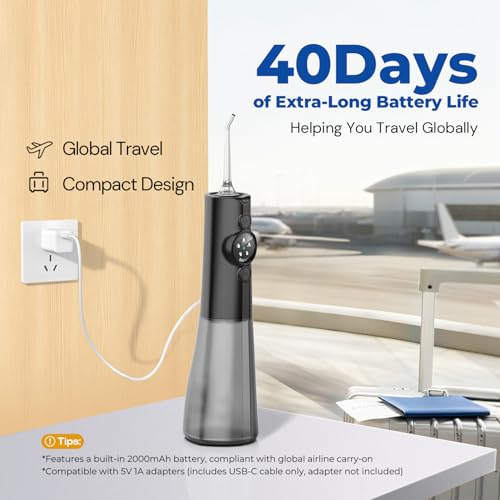 Image of Cordless Water Flosser for Braces, LED Display 5 Modes, 300ML Tank, 6 Tips | 40-Day Battery Life, USB-C Rechargeable, IPX7 Waterproof, Dental Teeth Pick for Sensitive Gums, Orthodontic, Teeth Cleaning