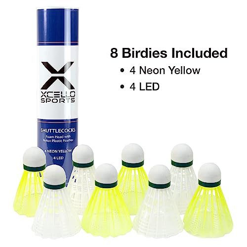 Xcello Sports Badminton 4 Pack Racket Set - Includes 4 Rackets, 8 Shuttlecocks, and a Carry Bag (Red/Blue)