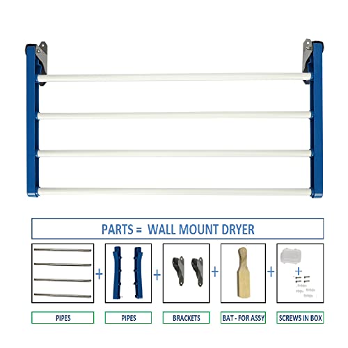 Image of Dhani Creations Heavy Duty Steel Foldable Wall Mounted Cloth Dryer | Clothes Drying Stand | Clothes Hanger (4 Pipe X 24 inches)(Alloy Steel)
