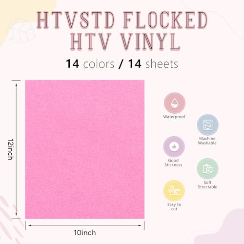 Flocked HTV Vinyl - 14 Sheets 12'' x 10'' inches Colorful Flock Heat Transfer Vinyl Flock Iron on Vinyl for T-Shirts - Image 3